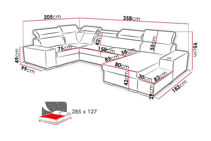 Mumtaz U-Bäddsoffa Divan Höger - Vit/Ljusgrå - Möbler - Vardagsrum - Bäddsoffor - Hörnbäddsoffa