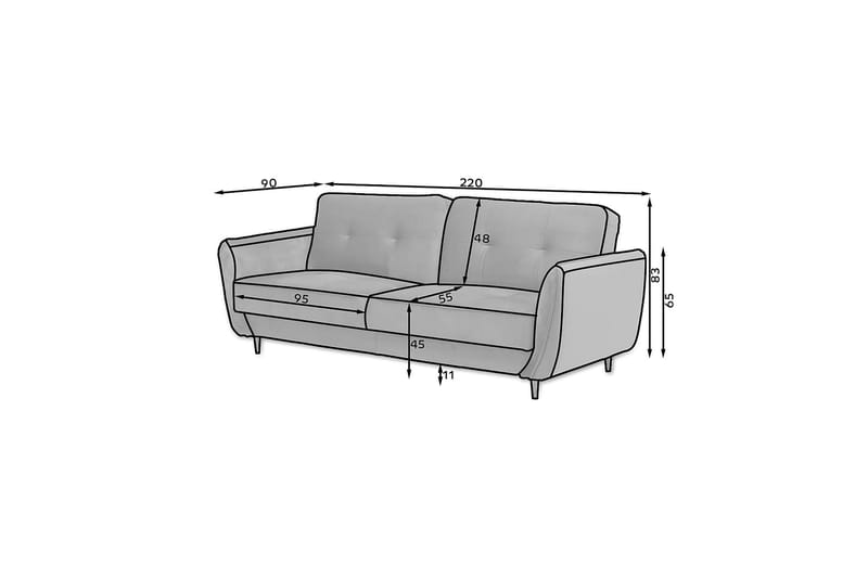 Naneha Bäddsoffa 3-sits Grå - Möbler - Vardagsrum - Bäddsoffor