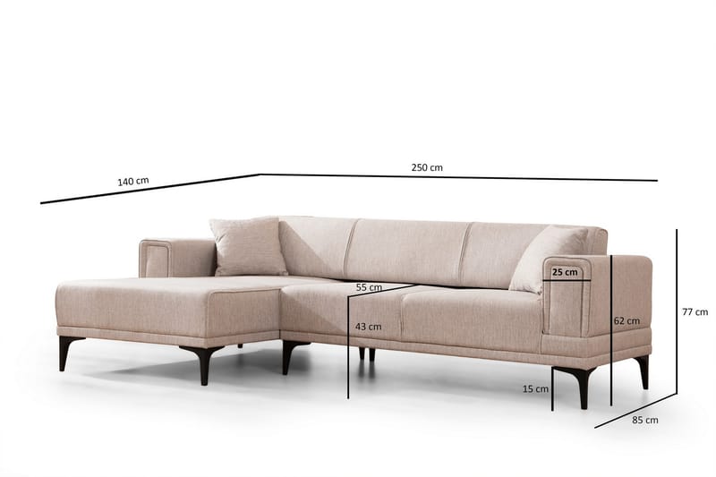 Naoko Bäddsoffa med divan Ljusbrun - Möbler - Vardagsrum - Bäddsoffor - Hörnbäddsoffa
