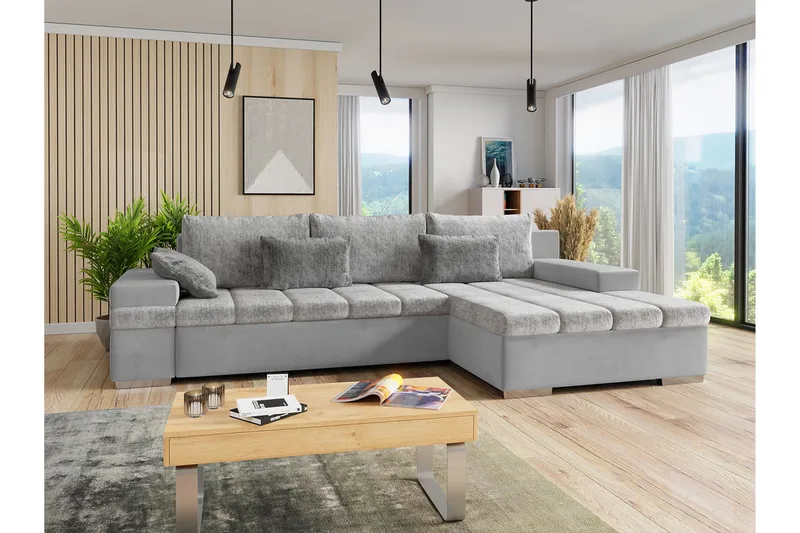 Naoma 3-sits Bäddsoffa med Divan L-formad Höger med Förvarin - Sammet/Grå - Möbler - Vardagsrum - Bäddsoffor