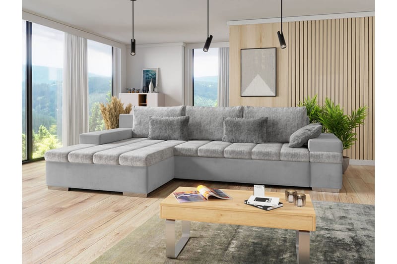 Naoma 3-sits Bäddsoffa med Divan L-formad Vänster med Förvar - Sammet/Grå - Möbler - Vardagsrum - Bäddsoffor