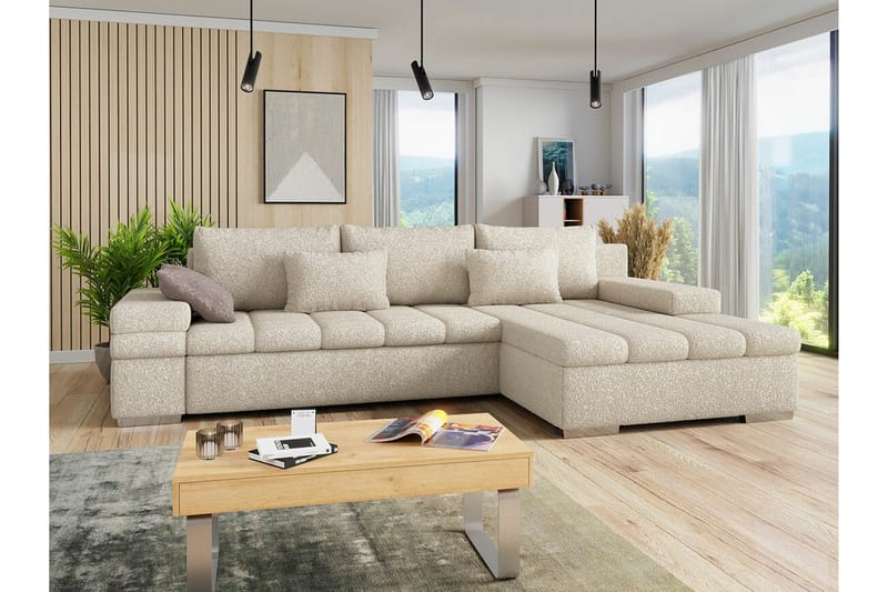 Naoma 3-sits Höger L-formad Bäddsoffa med Schäslong i Bouclé - Beige - Möbler - Vardagsrum - Bäddsoffor