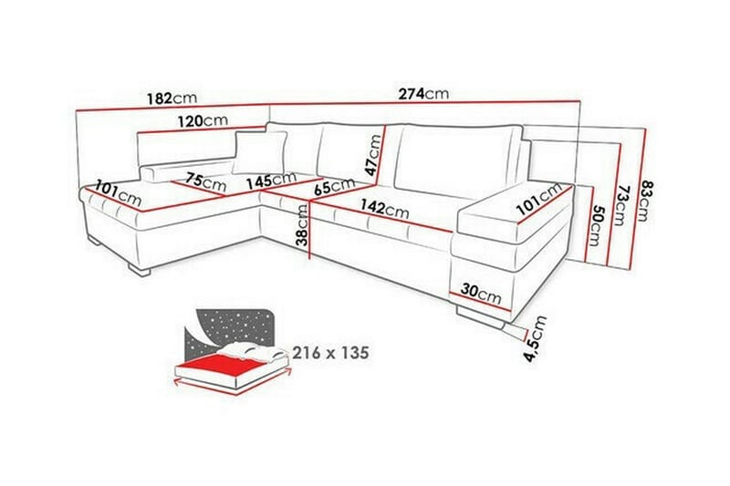 Naoma 3-sits Hörnbäddsoffa Acacia/Vit - Hörnbäddsoffa - Bäddsoffor