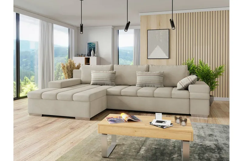 Naoma 3-sits Hörnbäddsoffa NO_BRAND beige - Möbler - Vardagsrum - Bäddsoffor