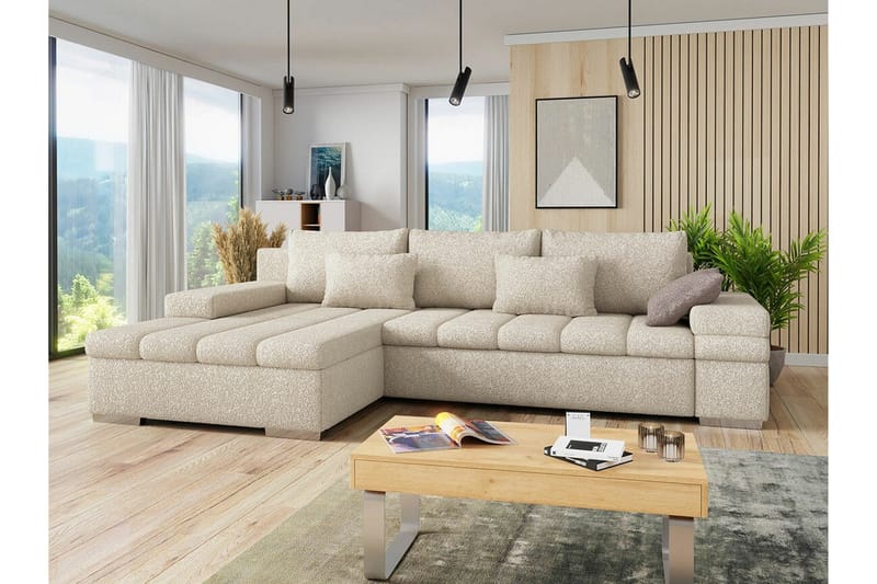 Naoma 3-sits Vänster L-formad Bäddsoffa med Schäslong i Bouclé - Beige - Möbler - Vardagsrum - Bäddsoffor