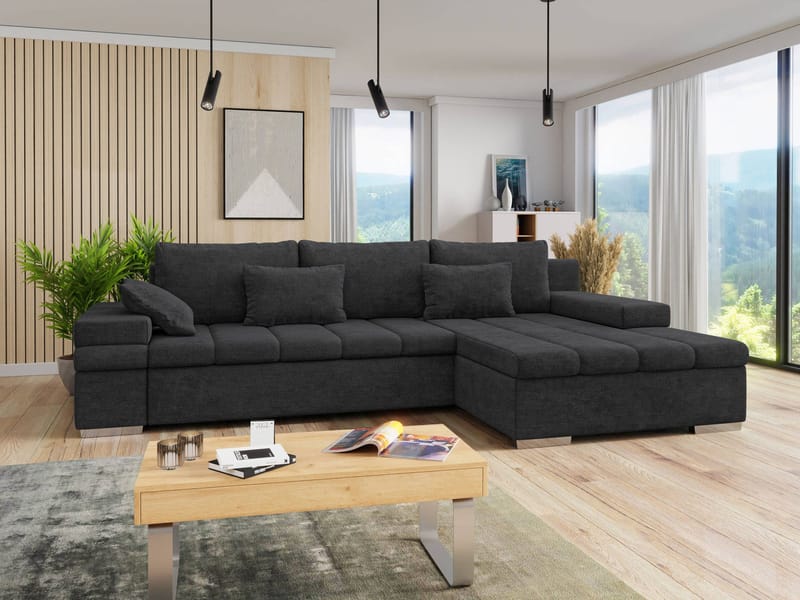 Naoma 4-sits Bäddsoffa divan höger med förvaring - svart - Möbler - Vardagsrum - Bäddsoffor - Hörnbäddsoffa