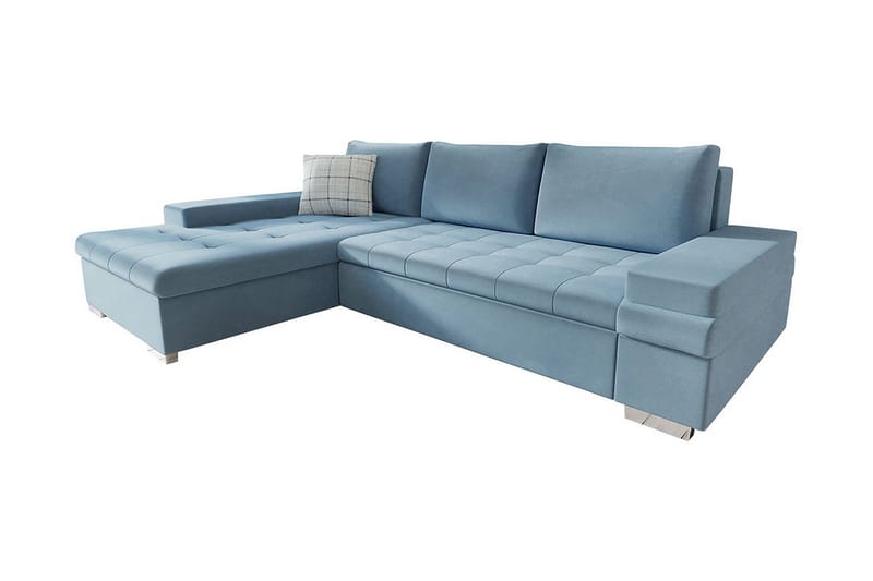 Naoma Bäddbar Hörnsoffa Universal 135x216 cm med Förvaring i Sammet, Blå