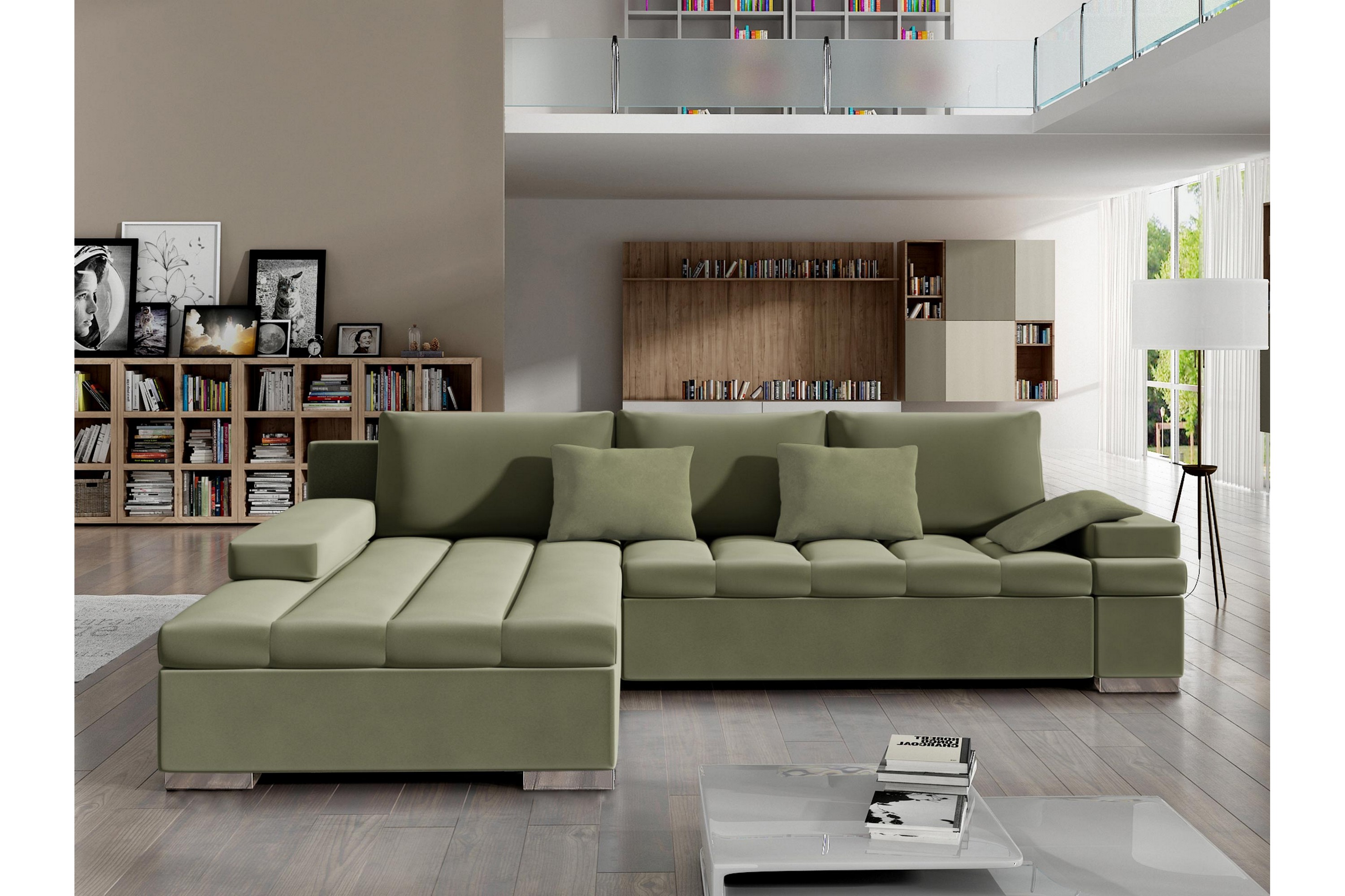 naoma bäddsoffa m. divan 3-sits - grön