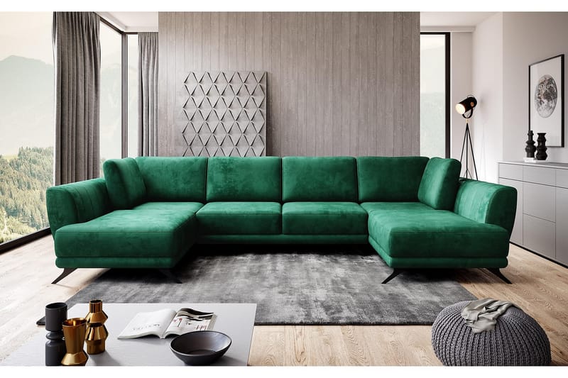 Naoya Bäddsoffa Dubbelschäslong Grön - Möbler - Vardagsrum - Bäddsoffor - U b�äddsoffa