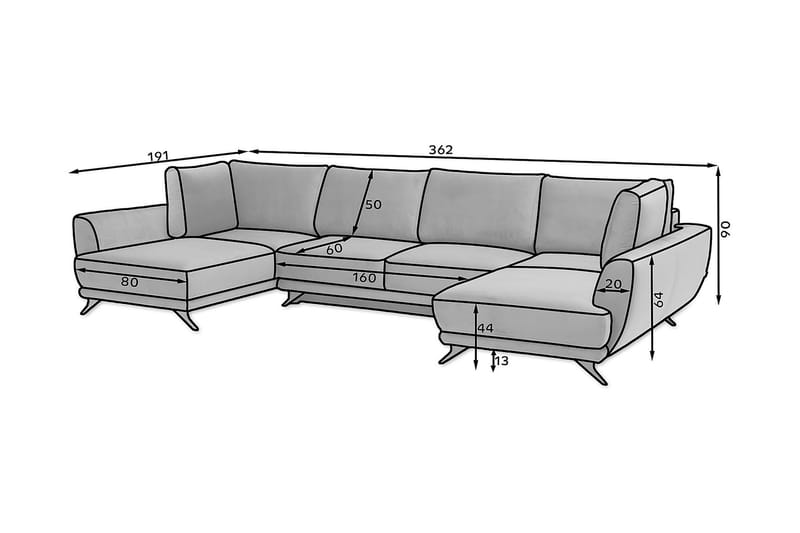 Naoya Bäddsoffa Dubbelschäslong Gul - Möbler - Vardagsrum - Bäddsoffor - U bäddsoffa