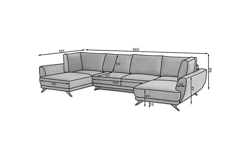 Naoya Bäddsoffa Dubbelschäslong Ljusrosa - Möbler - Vardagsrum - Bäddsoffor - U bäddsoffa