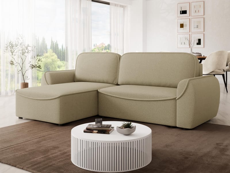 Navrel 3-sits Bäddsoffa med Divan och förvaring - Beige - Möbler - Vardagsrum - Bäddsoffor - Hörnbäddsoffa