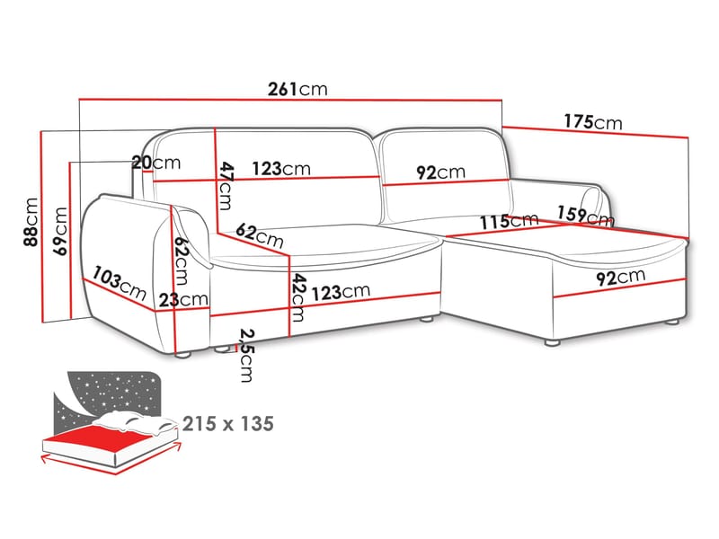 Navrel 3-sits Bäddsoffa med Divan och förvaring - Ljusgrå - Möbler - Vardagsrum - Bäddsoffor - Hörnbäddsoffa