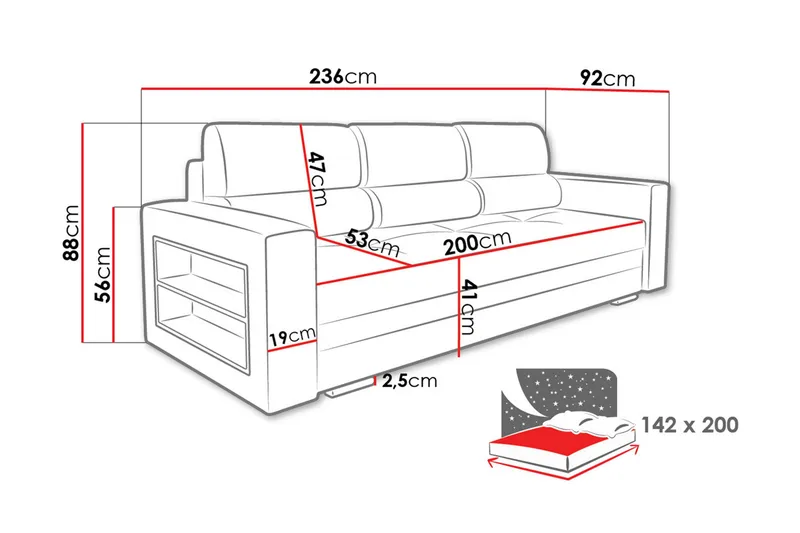 Nemo Bäddsoffa 236x92x88 cm - Brun/Grå - Möbler - Vardagsrum - Bäddsoffor