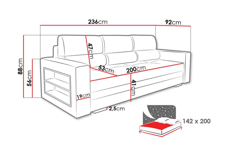 NEMO Bäddsoffa 236x92x88 cm - Grå - Möbler - Vardagsrum - Bäddsoffor