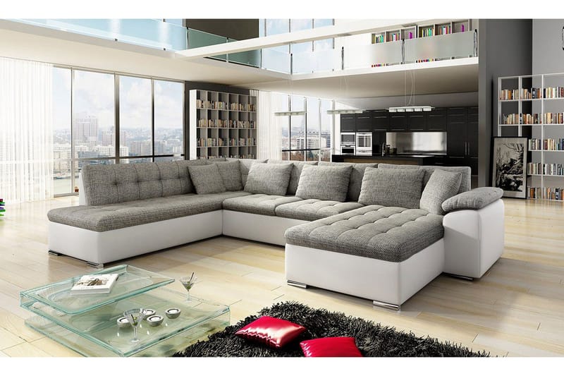 Niko U-Bäddsoffa 350x205x76 cm Divan Höger - Beige/Grå/Vit - Möbler - Vardagsrum - Bäddsoffor - U bäddsoffa
