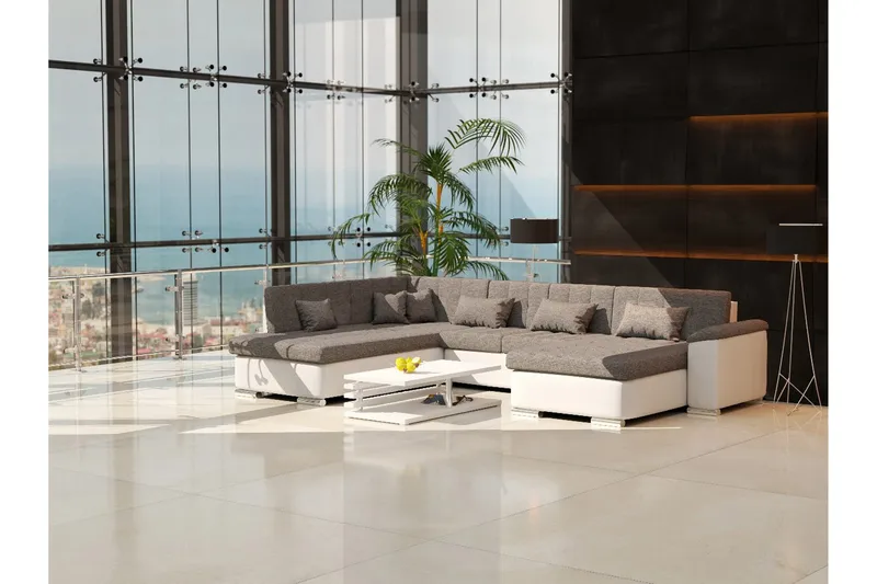 Niko U-Bäddsoffa 350x205x76 cm Divan Höger - Vit/Grå - Möbler - Vardagsrum - Bäddsoffor - U bäddsoffa