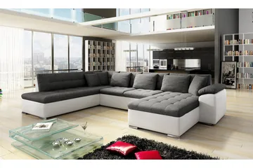 Niko U-Bäddsoffa 350x205x76 cm Divan Höger - Vit/Grå - Möbler - Vardagsrum - Bäddsoffor - U bäddsoffa
