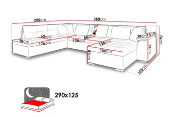 Niko U-Bäddsoffa 350x205x76 cm Divan Höger - Vit/Grå - Möbler - Vardagsrum - Bäddsoffor - U bäddsoffa