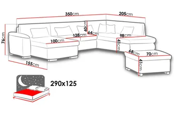 Niko U-Bäddsoffa 350x205x76 cm Divan Höger - Vit/Grå - Möbler - Vardagsrum - Bäddsoffor - U bäddsoffa