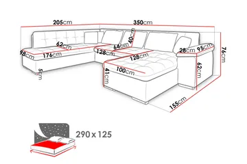 Niko U-Bäddsoffa 350x205x76 cm Divan Vänster - Grå - Möbler - Vardagsrum - Bäddsoffor - U bäddsoffa