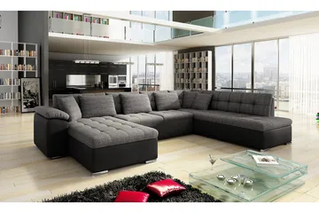 Niko U-Bäddsoffa 350x205x76 cm Divan Vänster - Grå/Svart - Möbler - Vardagsrum - Bäddsoffor - U bäddsoffa