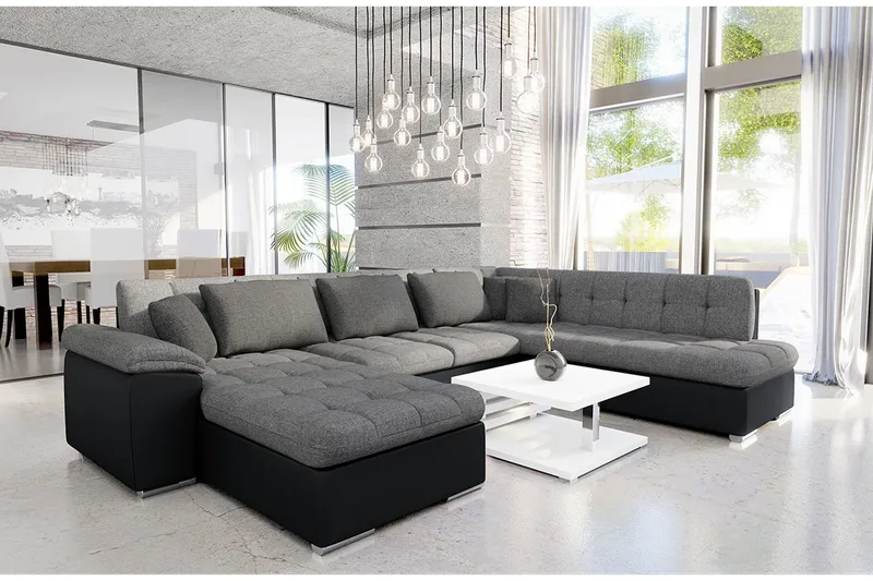 Niko U-Bäddsoffa 350x205x76 cm Divan Vänster - Grå/Svart - Möbler - Vardagsrum - Bäddsoffor - U bäddsoffa