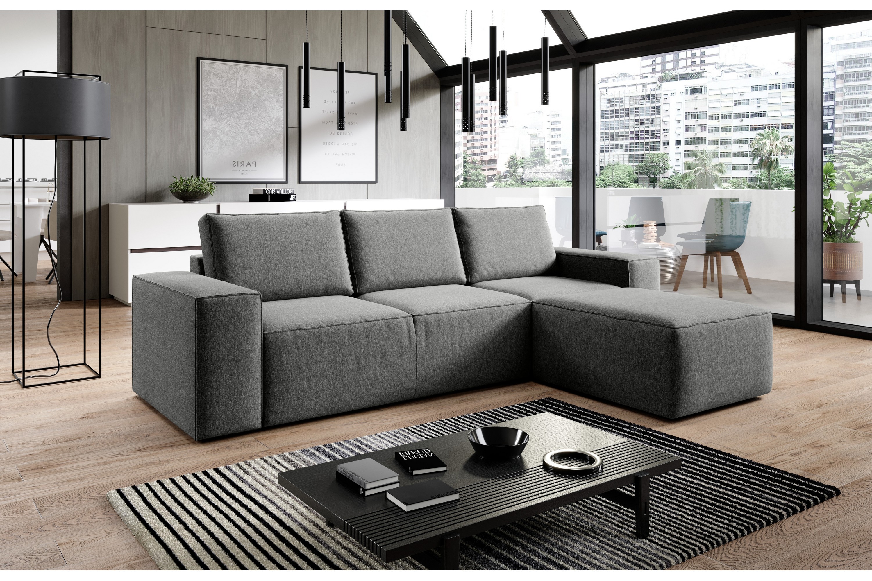 nirala bäddsoffa m. divan med förvaring grå -