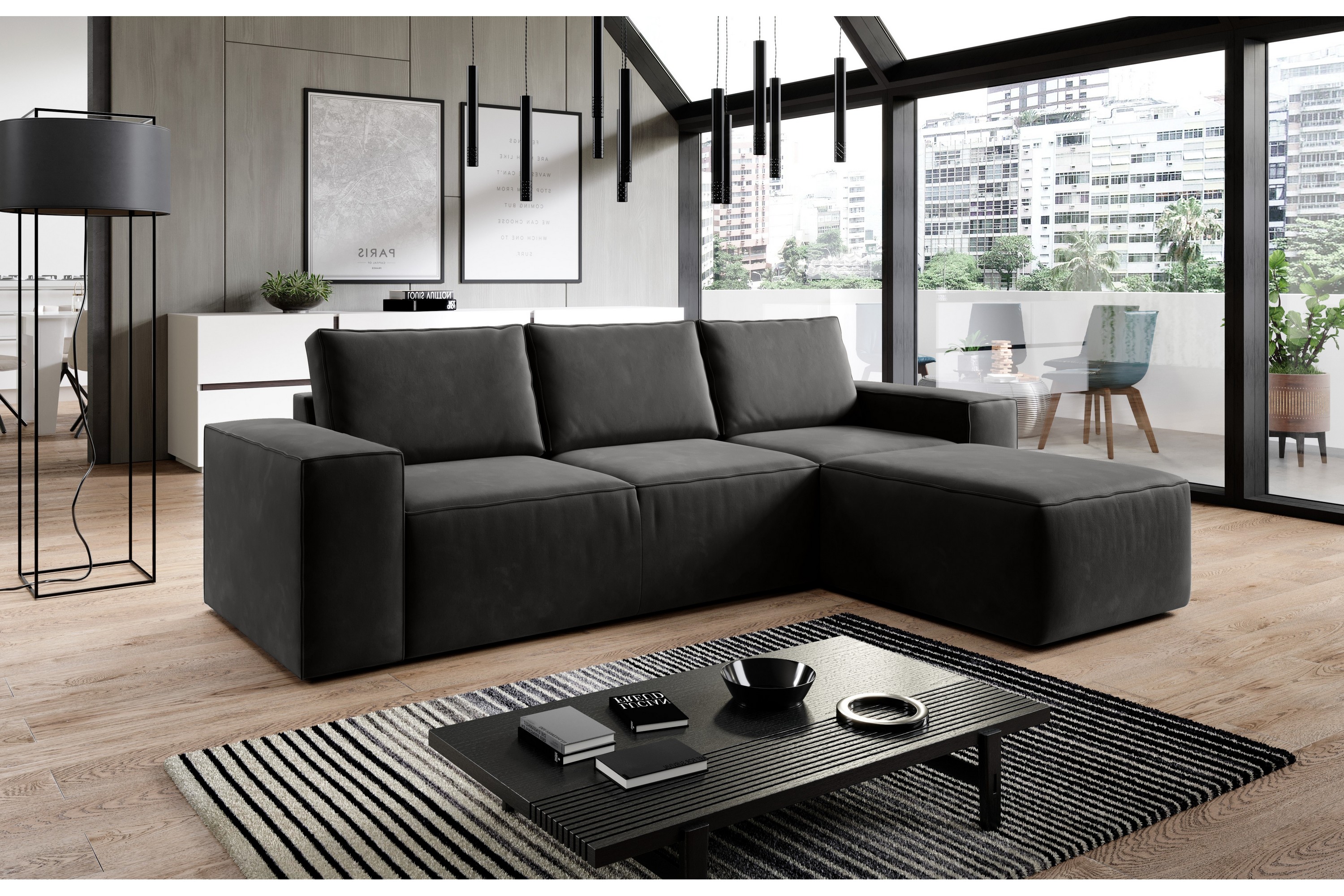 nirala bäddsoffa m. divan med förvaring mörkgrå -