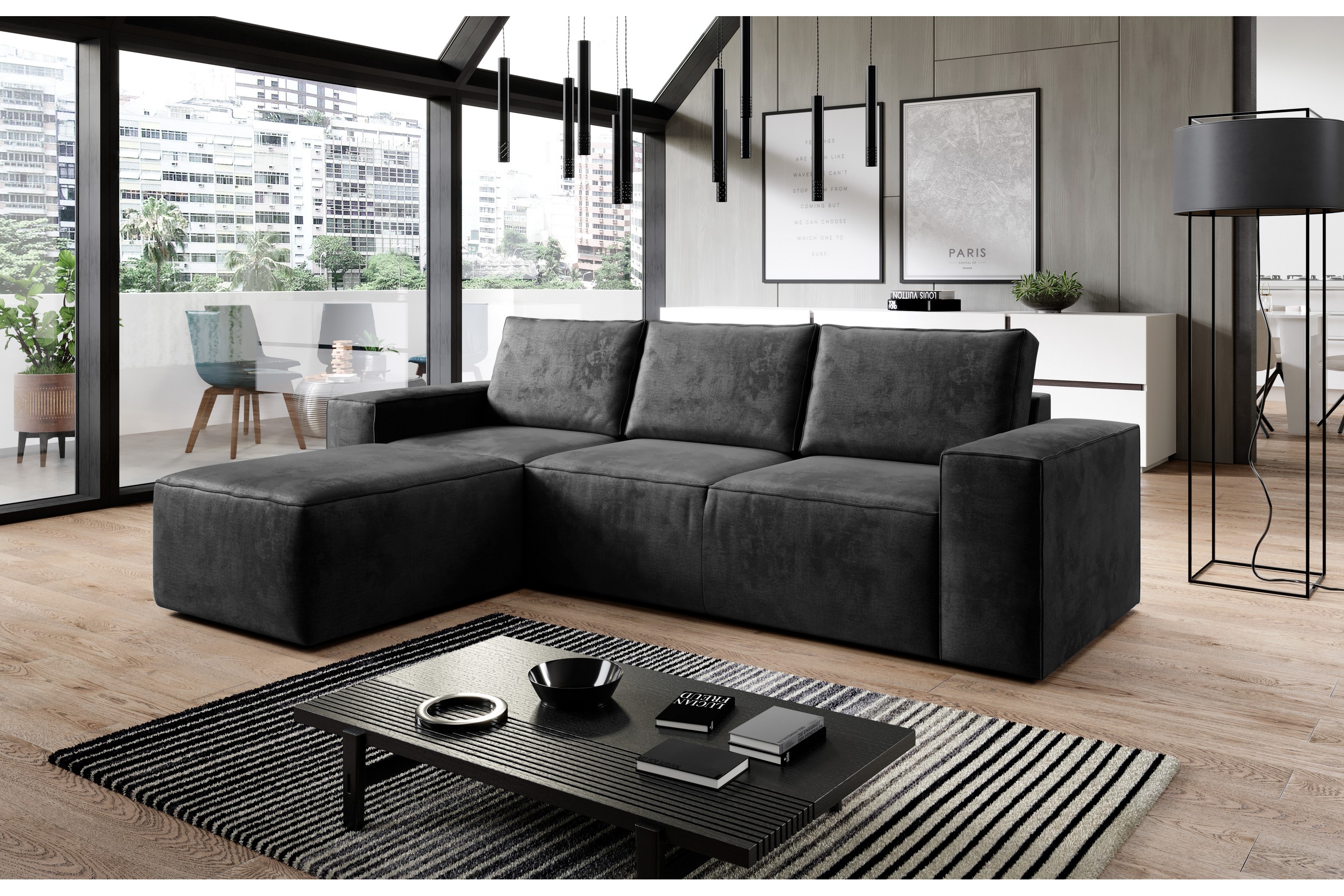 nirala bäddsoffa m. divan med förvaring mörkgrå -