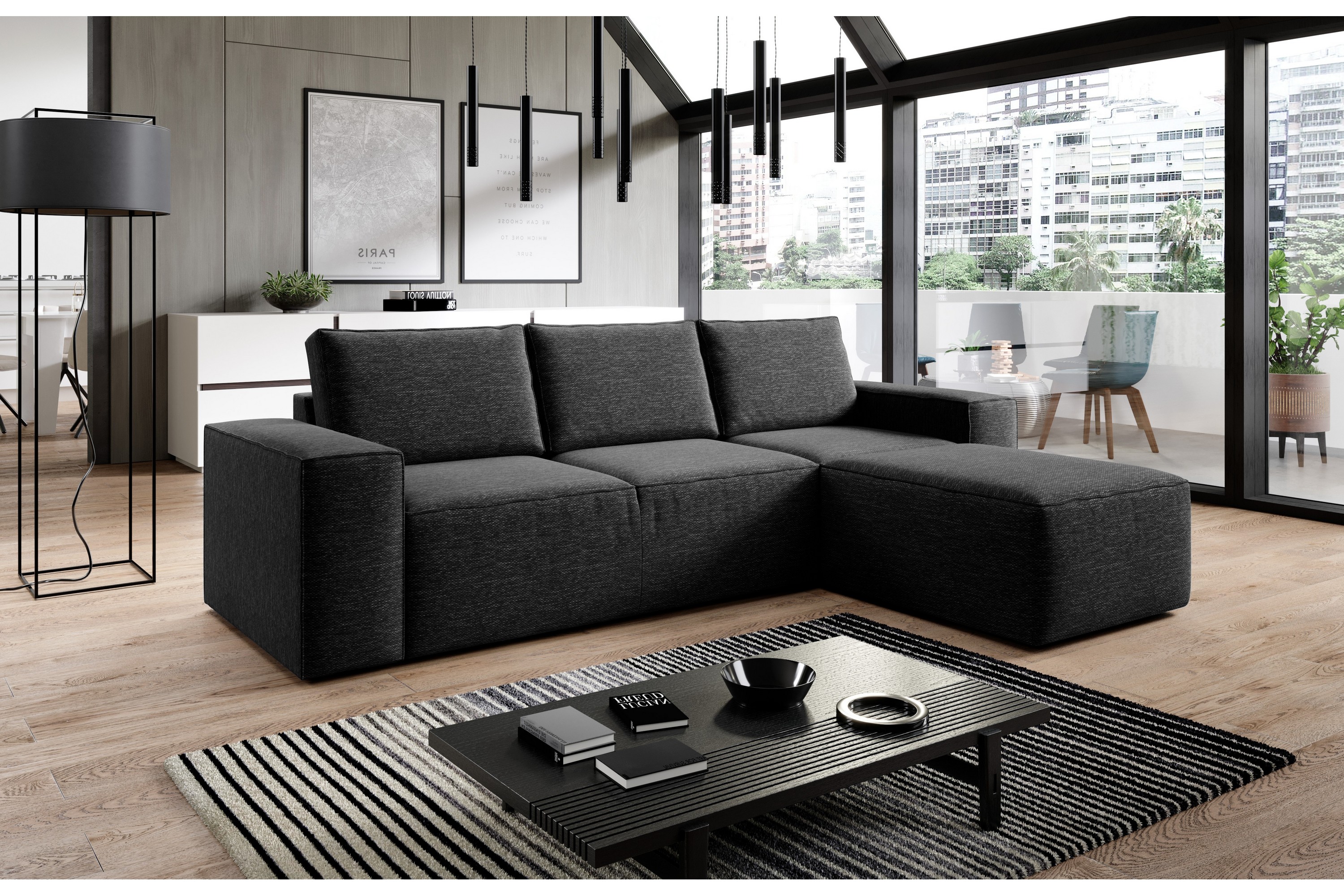 nirala bäddsoffa m. divan med förvaring svart -