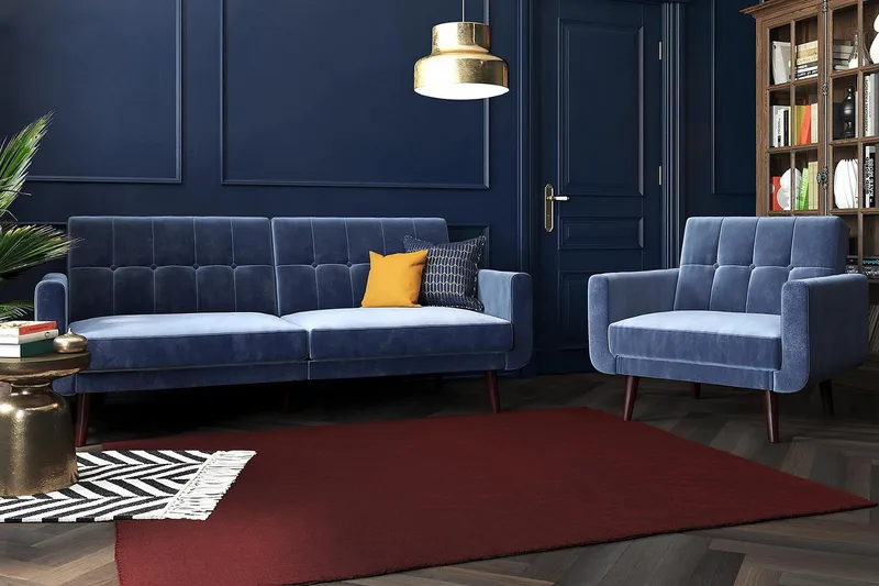 Nola 3-sits Bäddsoffa Sammet/Blå - Dorel Home - Möbler - Vardagsrum - Bäddsoffor