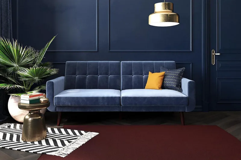 Nola 3-sits Bäddsoffa Sammet/Blå - Dorel Home - Möbler - Vardagsrum - Bäddsoffor