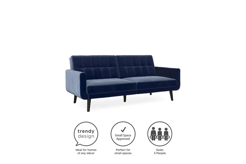 Nola 3-sits Bäddsoffa Sammet/Blå - Dorel Home - Möbler - Vardagsrum - Bäddsoffor