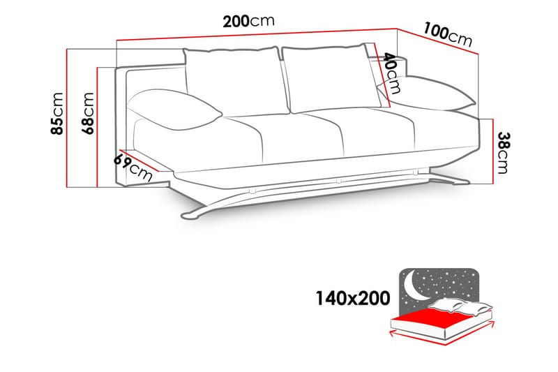 OLIER Bäddsoffa 200x100x85 cm - Svart - Bäddsoffor - 3-sits bäddsoffa