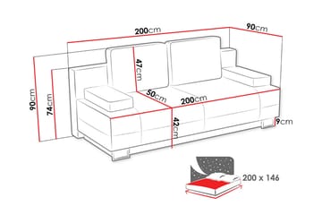 Optima Bäddsoffa 200x90x90 cm - Svart/Grå - Möbler - Vardagsrum - Bäddsoffor - 4-sits bäddsoffa