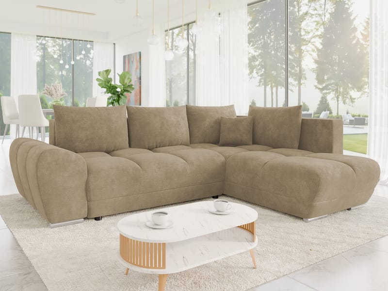 Ostra 4-sits Bäddsoffa divan höger med förvaring - Beige - Möbler - Vardagsrum - Bäddsoffor - Hörnbäddsoffa