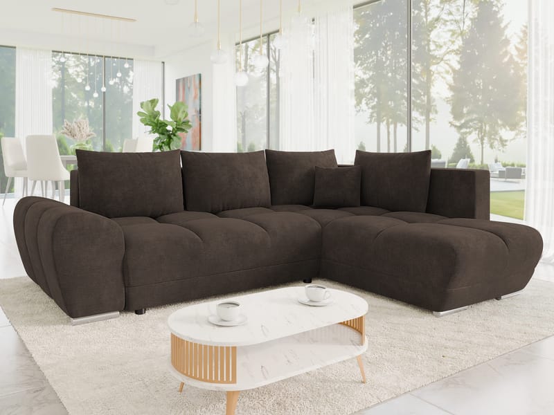 Ostra 4-sits Bäddsoffa divan höger med förvaring - Brun - Möbler - Vardagsrum - Bäddsoffor