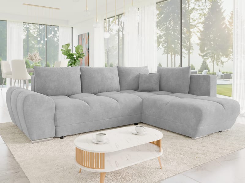 Ostra 4-sits Bäddsoffa divan höger med förvaring - Grå - Möbler - Vardagsrum - Bäddsoffor - Hörnbäddsoffa