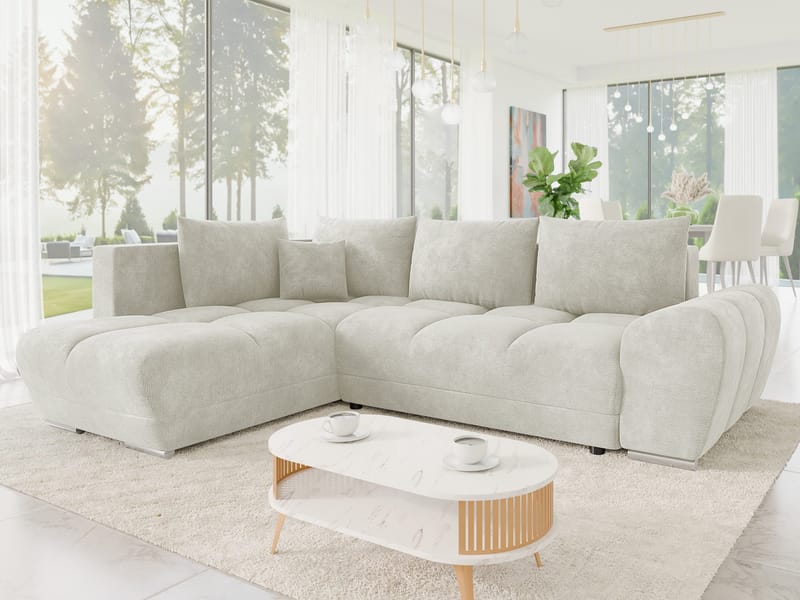 Ostra 4-sits Bäddsoffa divan med vänster förvaring - Beige - Möbler - Vardagsrum - Bäddsoffor - Hörnbäddsoffa