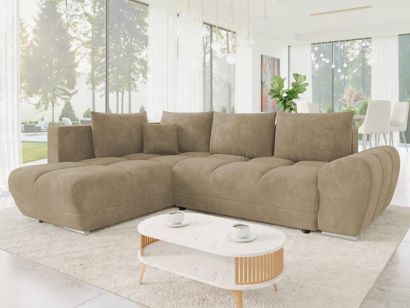Ostra 4-sits Bäddsoffa divan med vänster förvaring - Beige - Möbler - Vardagsrum - Bäddsoffor - Hörnbäddsoffa