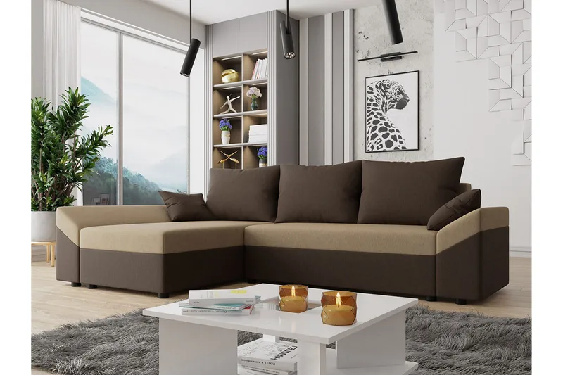 Ovadia 5-sits Bäddsoffa - Brun/Beige - Möbler - Vardagsrum - Bäddsoffor