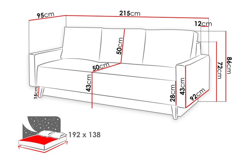 OVIEDO Bäddsoffa 215x95x86 cm - Brun - Bäddsoffor - 3-sits bäddsoffa