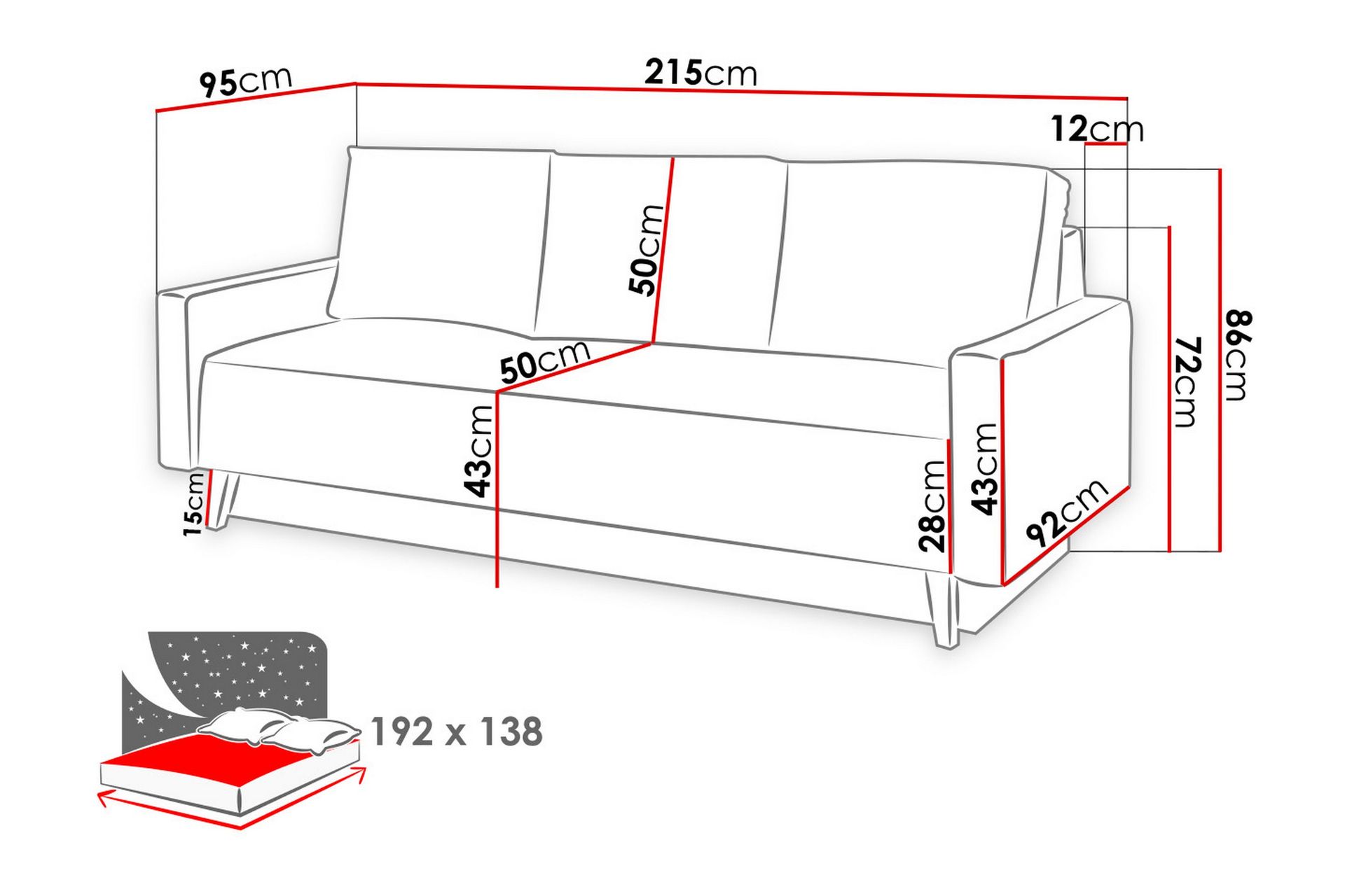 OVIEDO Bäddsoffa 215x95x86 cm - lila/grå - Möbler - Vardagsrum - Bäddsoffor
