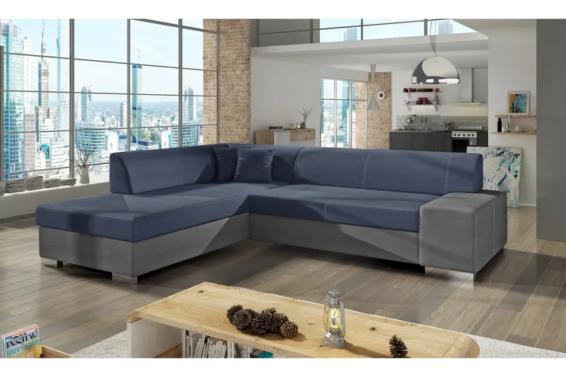 Pavones Bäddsoffa med Schäslong - Blå/Grå - Möbler - Vardagsrum - Bäddsoffor - Hörnbäddsoffa
