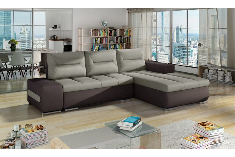 PELMIK Bäddsoffa med Divan Beige/Brun - Möbler - Vardagsrum - Bäddsoffor - 4-sits bäddsoffa