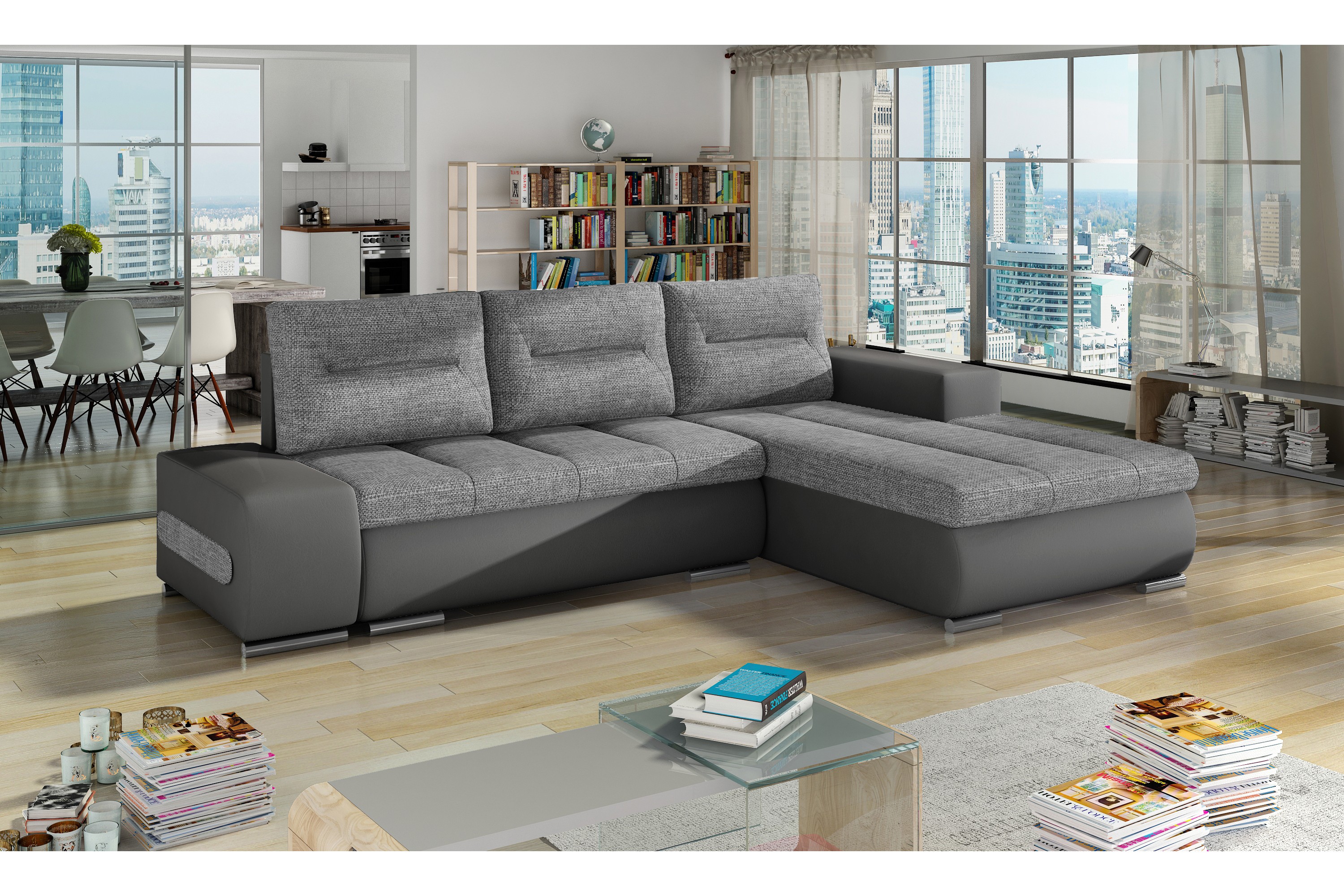 pelmik bäddsoffa med divan grå -