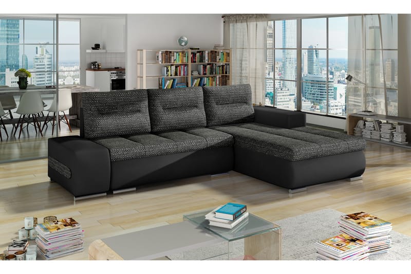 PELMIK Bäddsoffa med Divan Grå/Svart - Möbler - Vardagsrum - Bäddsoffor - 4-sits bäddsoffa