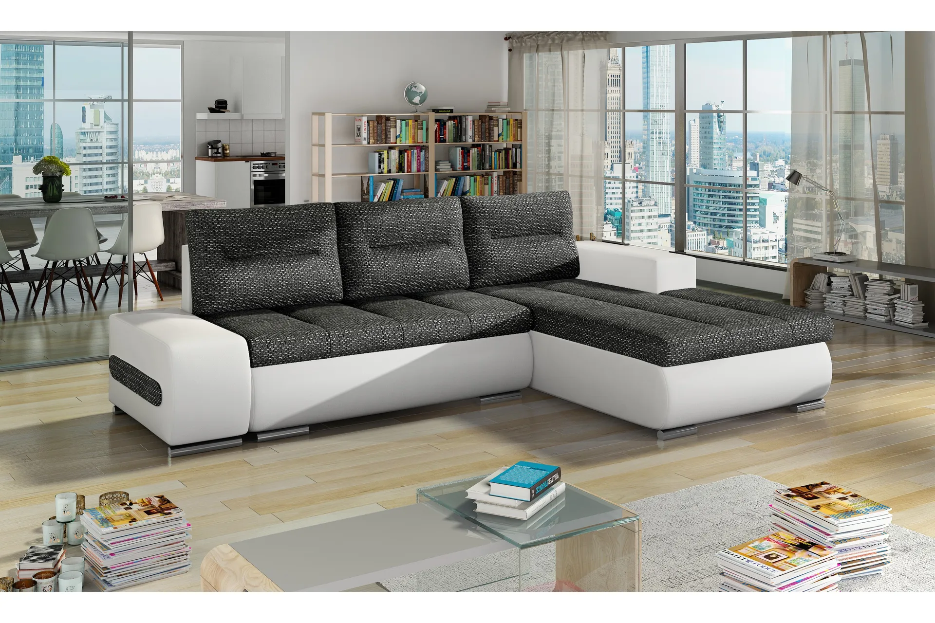 pelmik bäddsoffa med divan grå/vit -