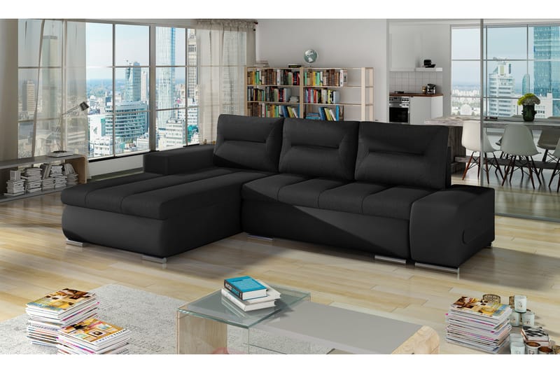 PELMIK Bäddsoffa med Divan Svart/Svart - Möbler - Vardagsrum - Bäddsoffor - 4-sits bäddsoffa